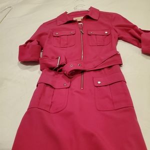 Michael Kors hot pink shirt dress with tie, size XS